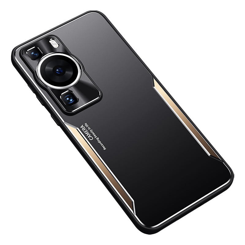 Uniqkart for Huawei P60 Shockproof Phone Case Aluminium Alloy+TPU Anti-scratch Cover - Gold