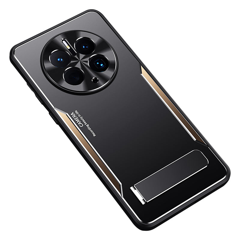 Uniqkart for Huawei Mate 50 Pro 4G TPU+Aluminium Alloy Kickstand Phone Case Shockproof Back Cover - Gold