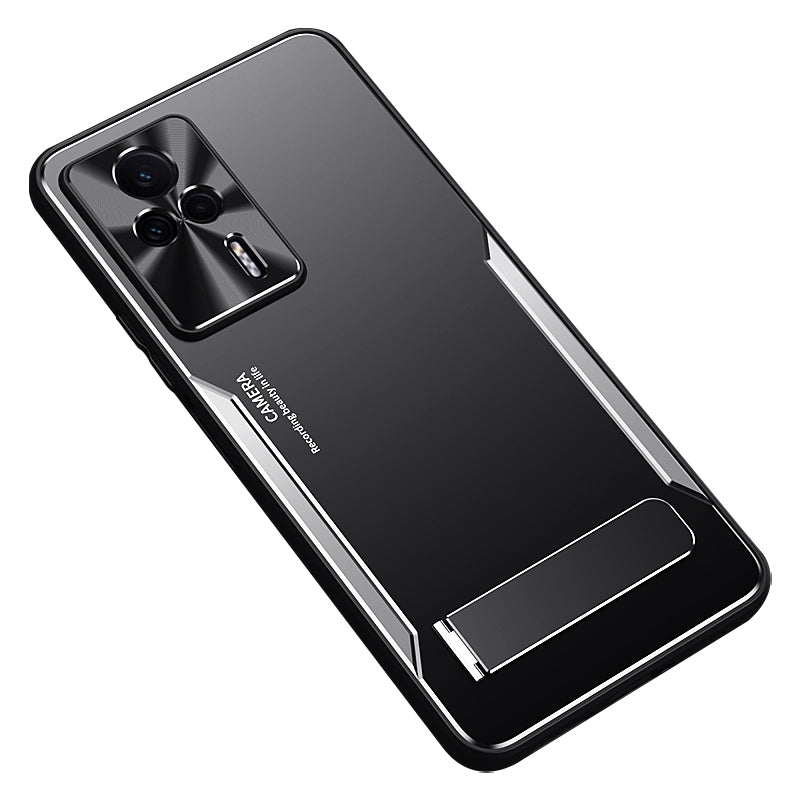 Uniqkart for Xiaomi Redmi K60E 5G Kickstand Phone Case TPU+Aluminium Alloy Anti-fall Cover - Silver