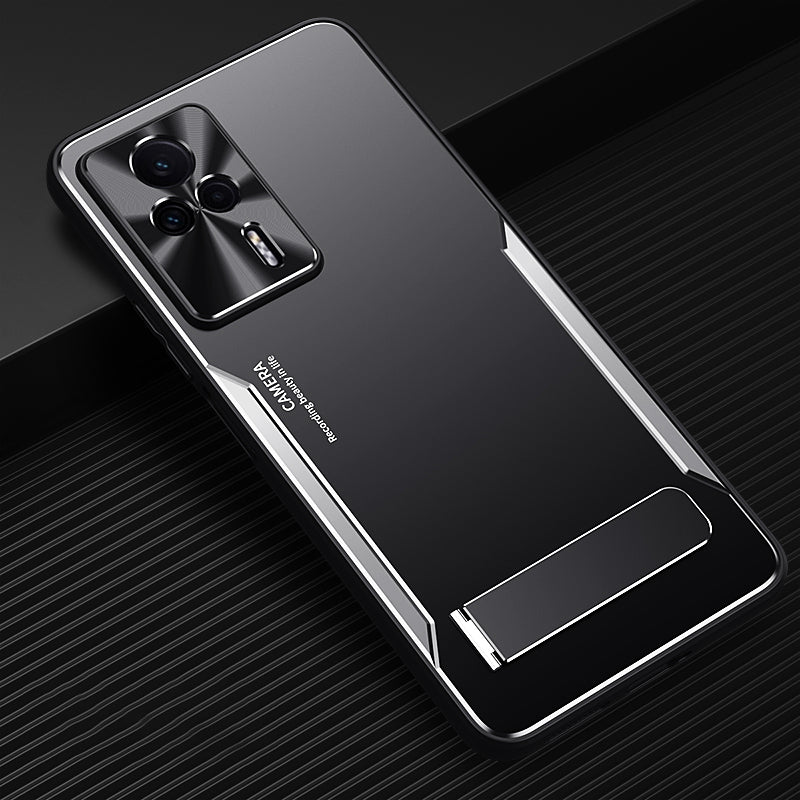 Uniqkart for Xiaomi Redmi K60E 5G Kickstand Phone Case TPU+Aluminium Alloy Anti-fall Cover - Silver