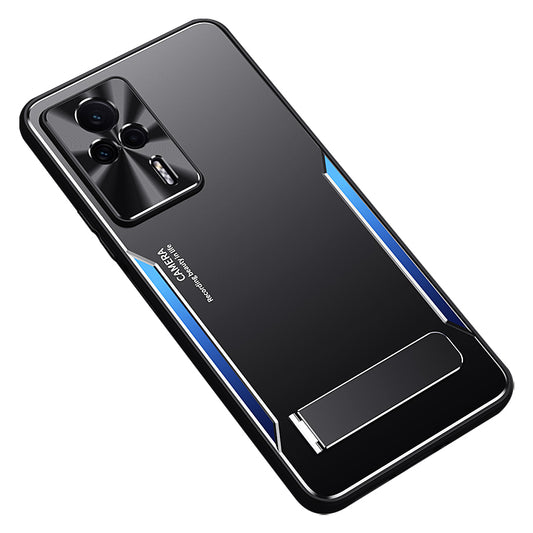 Uniqkart for Xiaomi Redmi K60E 5G Kickstand Phone Case TPU+Aluminium Alloy Anti-fall Cover - Blue
