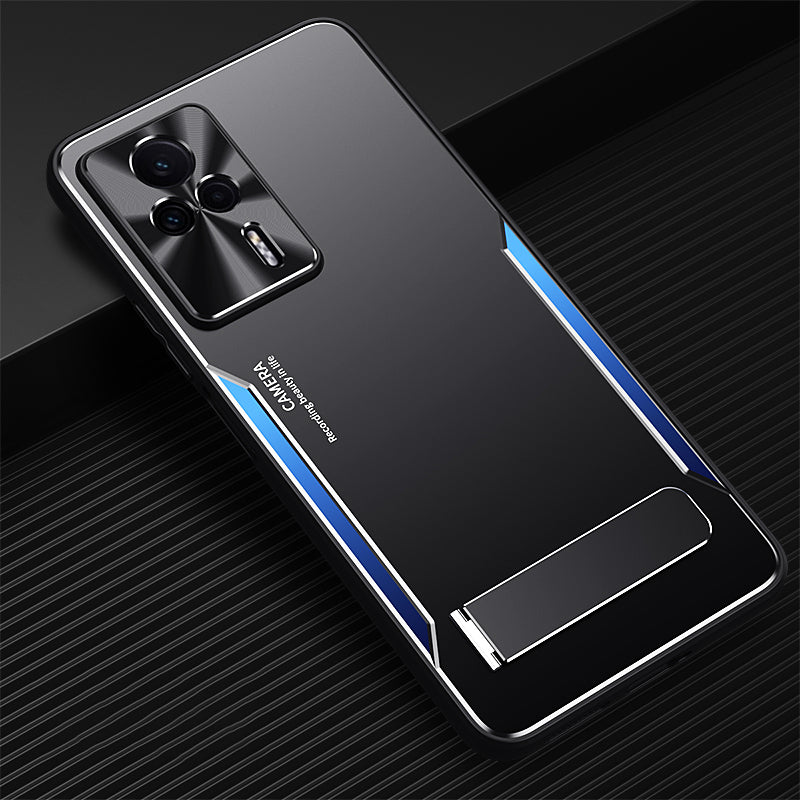 Uniqkart for Xiaomi Redmi K60E 5G Kickstand Phone Case TPU+Aluminium Alloy Anti-fall Cover - Blue