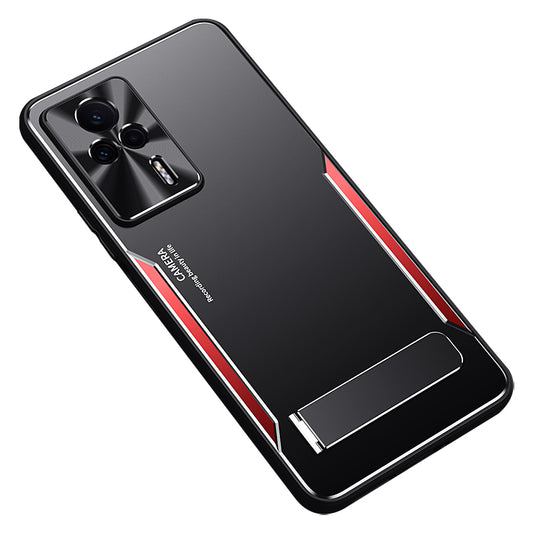 Uniqkart for Xiaomi Redmi K60E 5G Kickstand Phone Case TPU+Aluminium Alloy Anti-fall Cover - Red