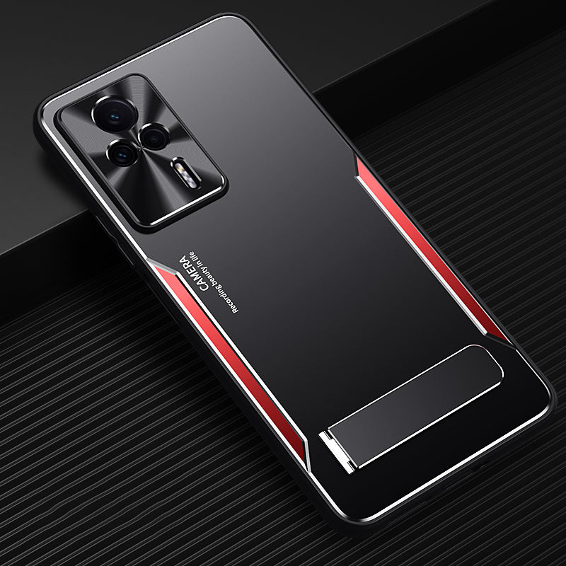 Uniqkart for Xiaomi Redmi K60E 5G Kickstand Phone Case TPU+Aluminium Alloy Anti-fall Cover - Red