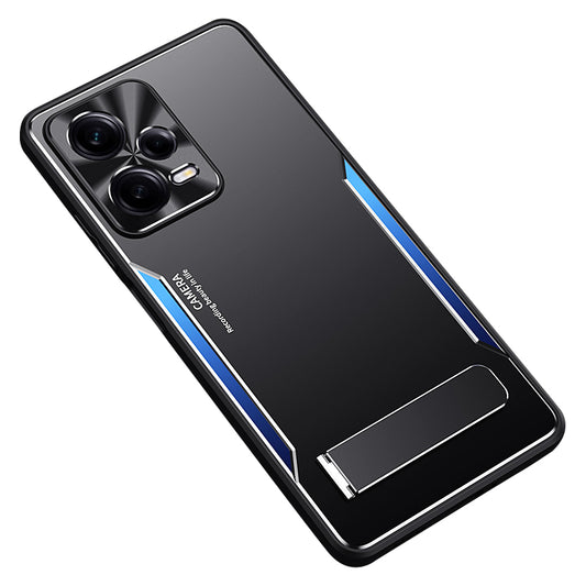 Uniqkart for Xiaomi Redmi Note 12 Pro 5G Kickstand Drop-proof Case TPU+Aluminium Alloy Phone Cover - Blue