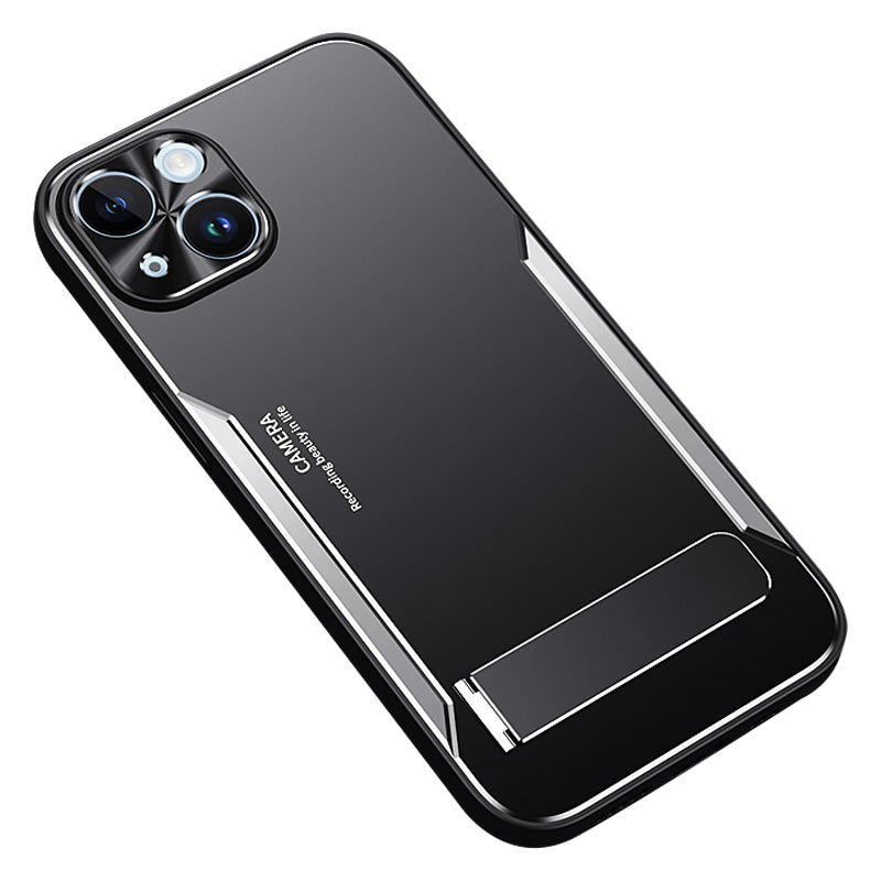 Uniqkart for iPhone 14 TPU+Aluminium Alloy Phone Cover Drop-proof Case with Kickstand - Silver