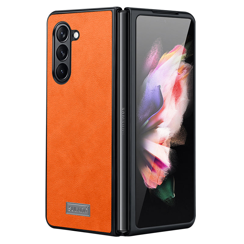 Uniqkart For Samsung Galaxy Z Fold5 5G PU Leather Coated TPU+PC Case Anti-drop Phone Cover - Orange