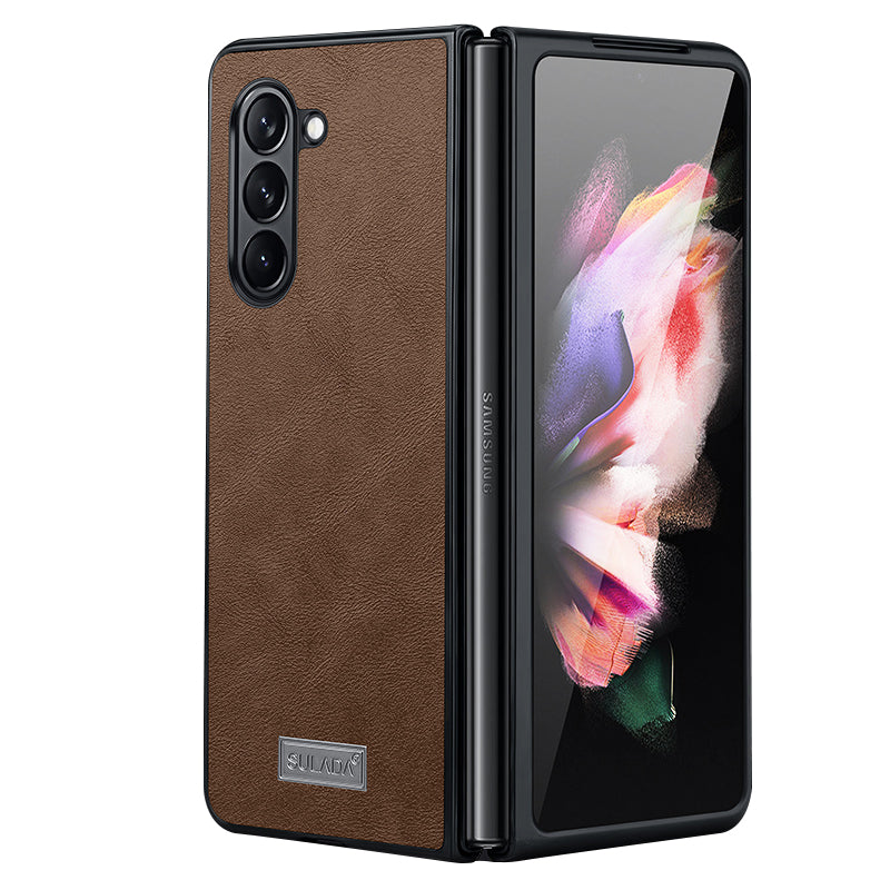 Uniqkart For Samsung Galaxy Z Fold5 5G PU Leather Coated TPU+PC Case Anti-drop Phone Cover - Brown