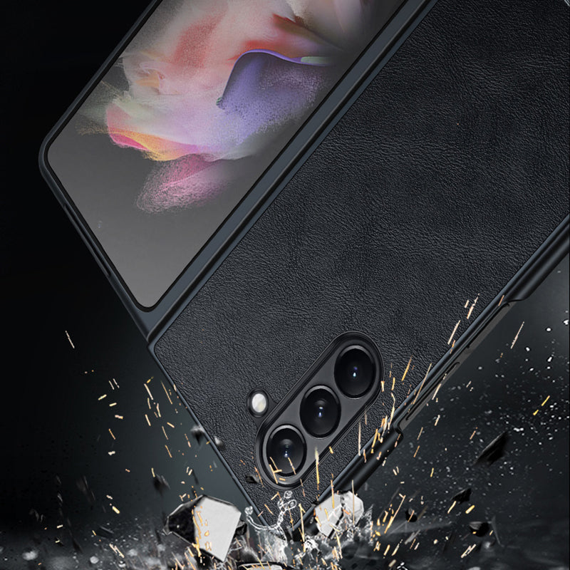 Uniqkart For Samsung Galaxy Z Fold5 5G PU Leather Coated TPU+PC Case Anti-drop Phone Cover - Brown