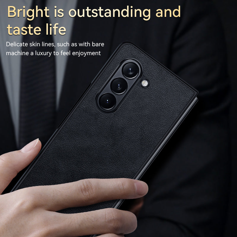 Uniqkart For Samsung Galaxy Z Fold5 5G PU Leather Coated TPU+PC Case Anti-drop Phone Cover - Brown