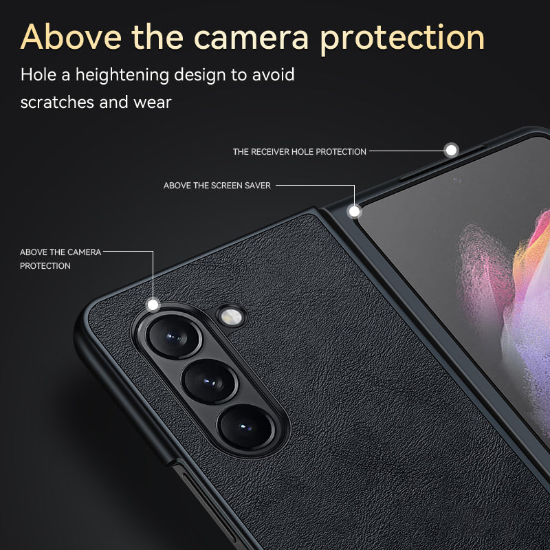 Uniqkart For Samsung Galaxy Z Fold5 5G PU Leather Coated TPU+PC Case Anti-drop Phone Cover - Brown