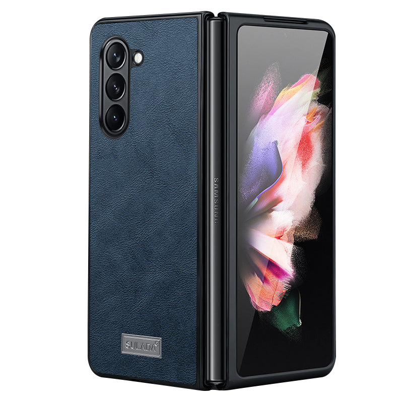 Uniqkart For Samsung Galaxy Z Fold5 5G PU Leather Coated TPU+PC Case Anti-drop Phone Cover - Blue