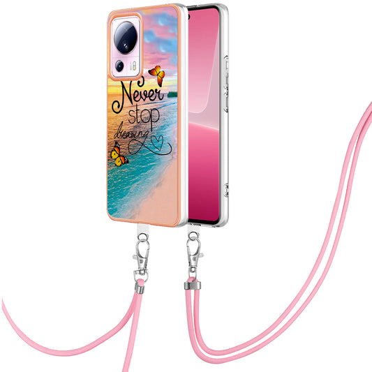 YB IMD Series-4 for Xiaomi 13 Lite / Civi 2 5G Electroplating Case IMD Marble Flower Pattern TPU Cover with Lanyard - Never Stop Dreaming