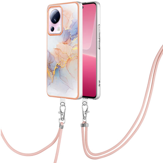 YB IMD Series-4 for Xiaomi 13 Lite / Civi 2 5G Electroplating Case IMD Marble Flower Pattern TPU Cover with Lanyard - Milky Way Marble White
