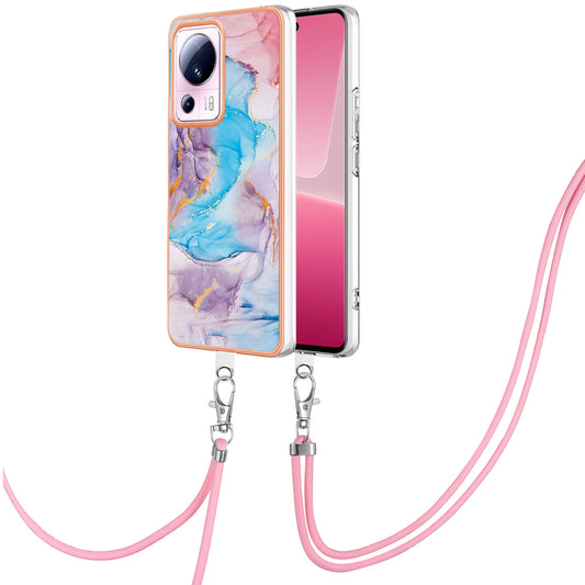 YB IMD Series-4 for Xiaomi 13 Lite / Civi 2 5G Electroplating Case IMD Marble Flower Pattern TPU Cover with Lanyard - Milky Way Marble Blue