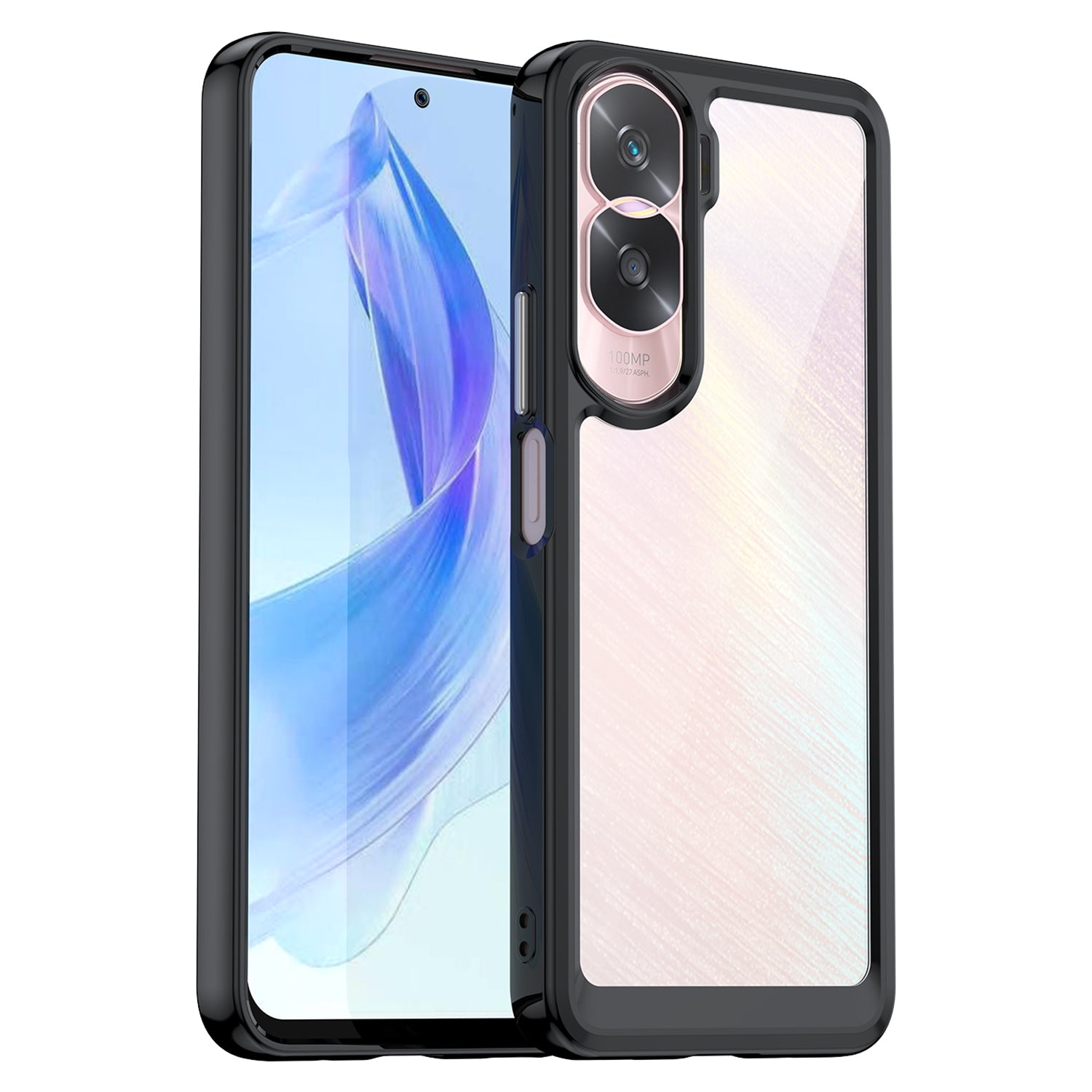Uniqkart for Honor 90 Lite 5G / X50i TPU+Acrylic Mobile Phone Back Cover Clear Protective Shockproof Case - Black