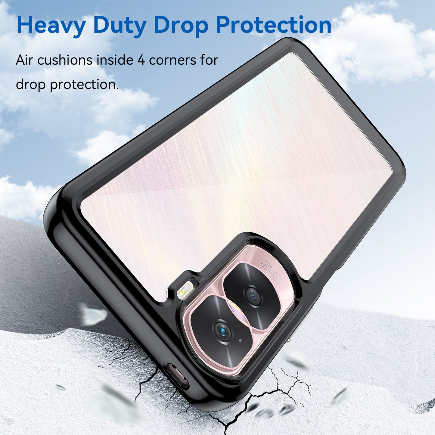 Uniqkart for Honor 90 Lite 5G / X50i TPU+Acrylic Mobile Phone Back Cover Clear Protective Shockproof Case - Black