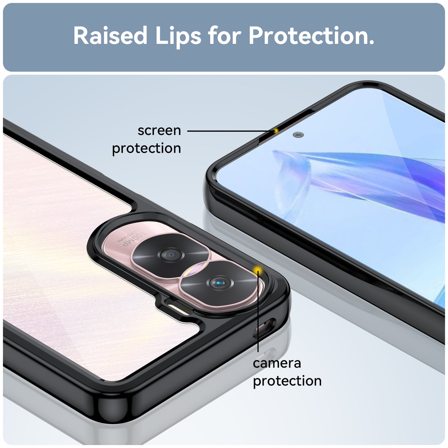 Uniqkart for Honor 90 Lite 5G / X50i TPU+Acrylic Mobile Phone Back Cover Clear Protective Shockproof Case - Black