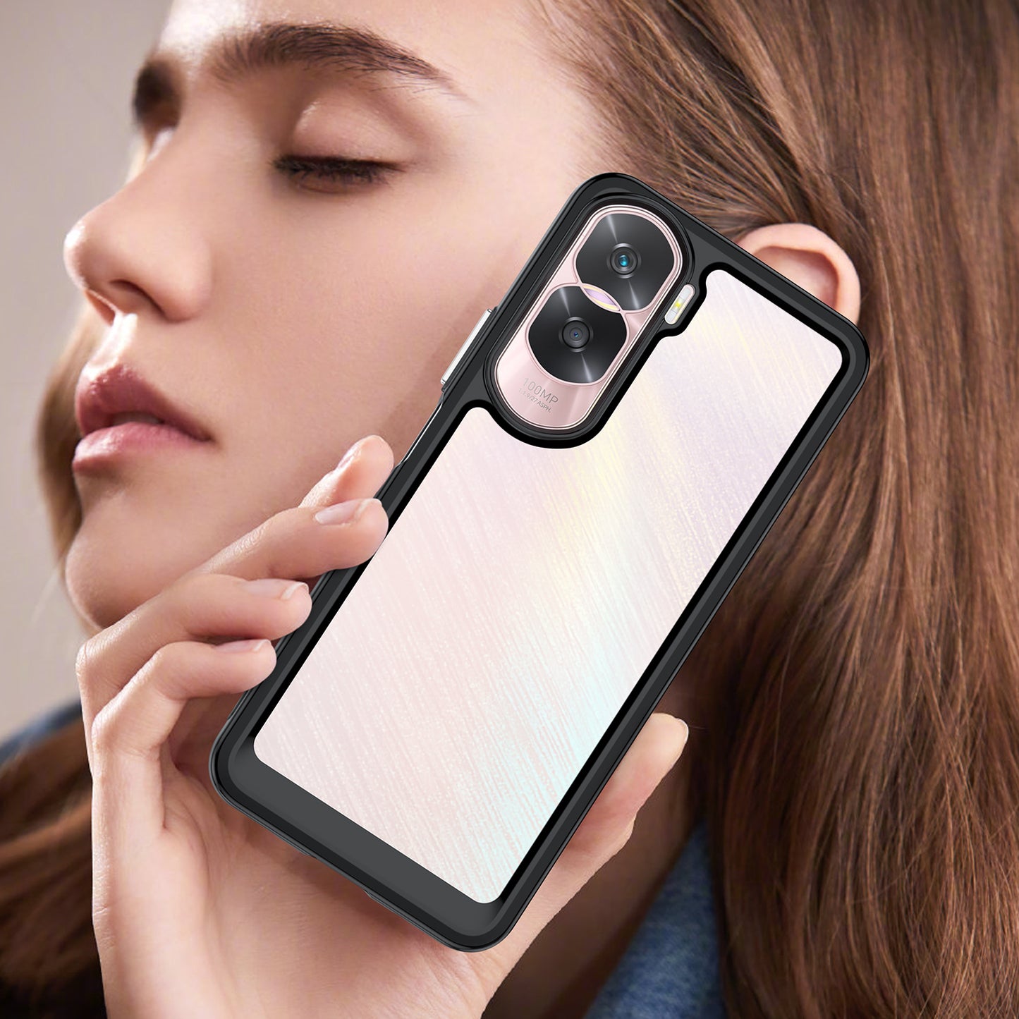 Uniqkart for Honor 90 Lite 5G / X50i TPU+Acrylic Mobile Phone Back Cover Clear Protective Shockproof Case - Black