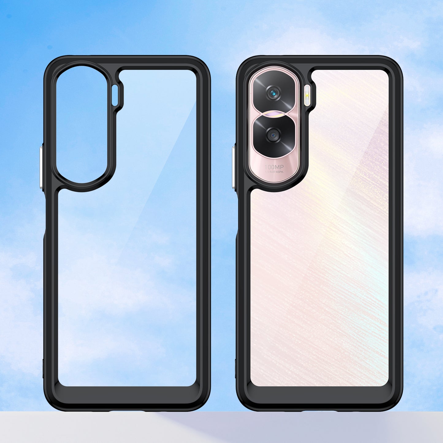 Uniqkart for Honor 90 Lite 5G / X50i TPU+Acrylic Mobile Phone Back Cover Clear Protective Shockproof Case - Black
