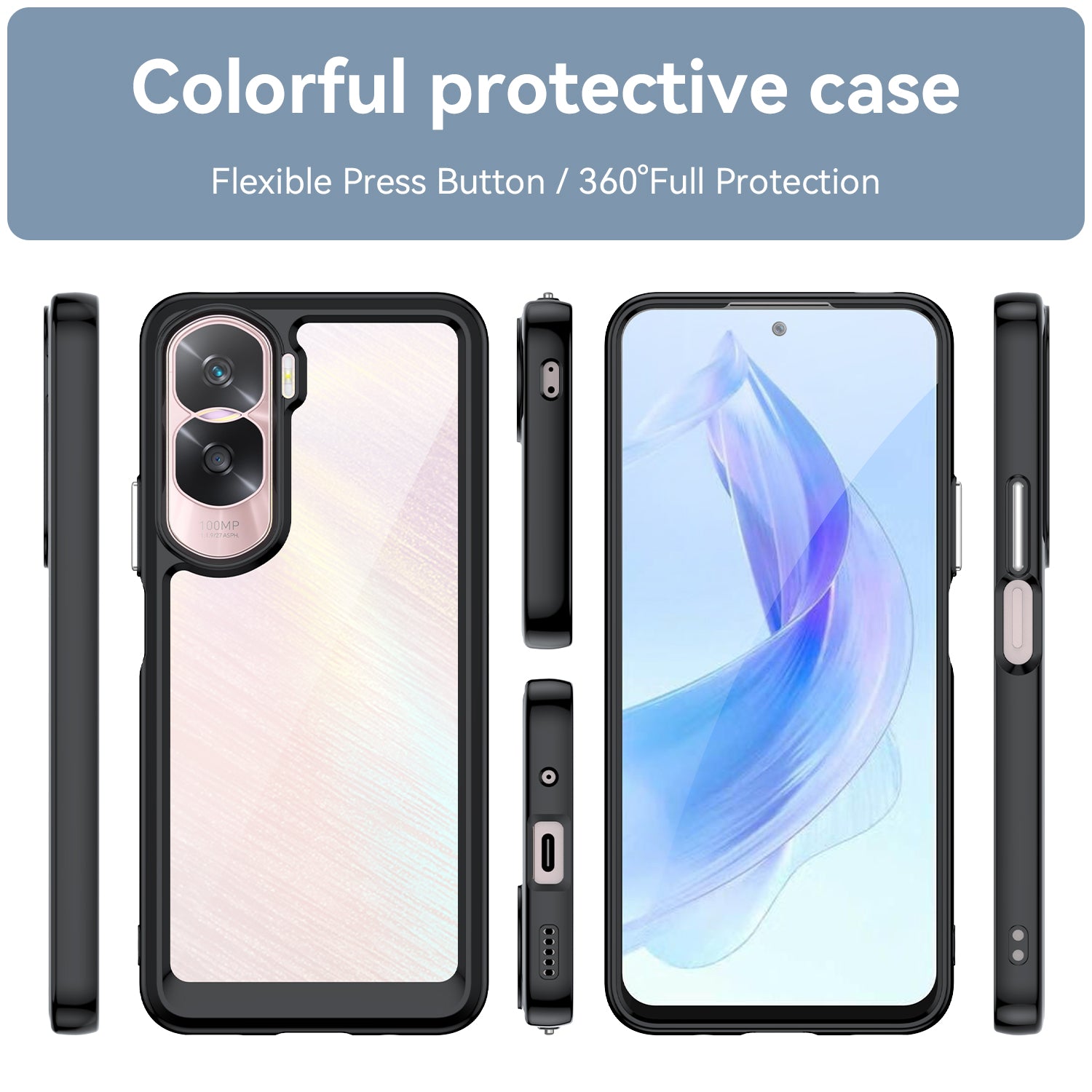 Uniqkart for Honor 90 Lite 5G / X50i TPU+Acrylic Mobile Phone Back Cover Clear Protective Shockproof Case - Black
