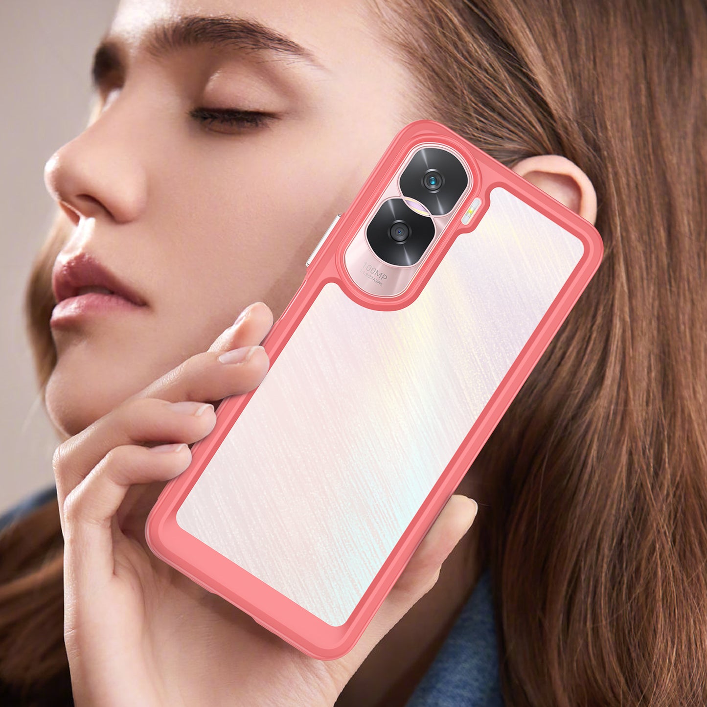 Uniqkart for Honor 90 Lite 5G / X50i TPU+Acrylic Mobile Phone Back Cover Clear Protective Shockproof Case - Red