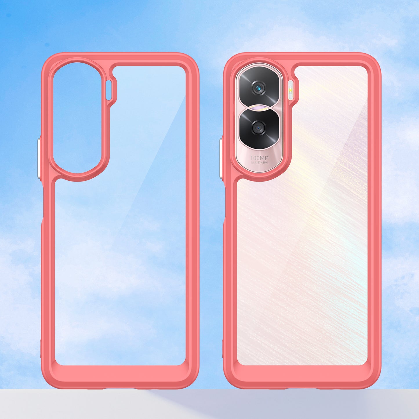 Uniqkart for Honor 90 Lite 5G / X50i TPU+Acrylic Mobile Phone Back Cover Clear Protective Shockproof Case - Red