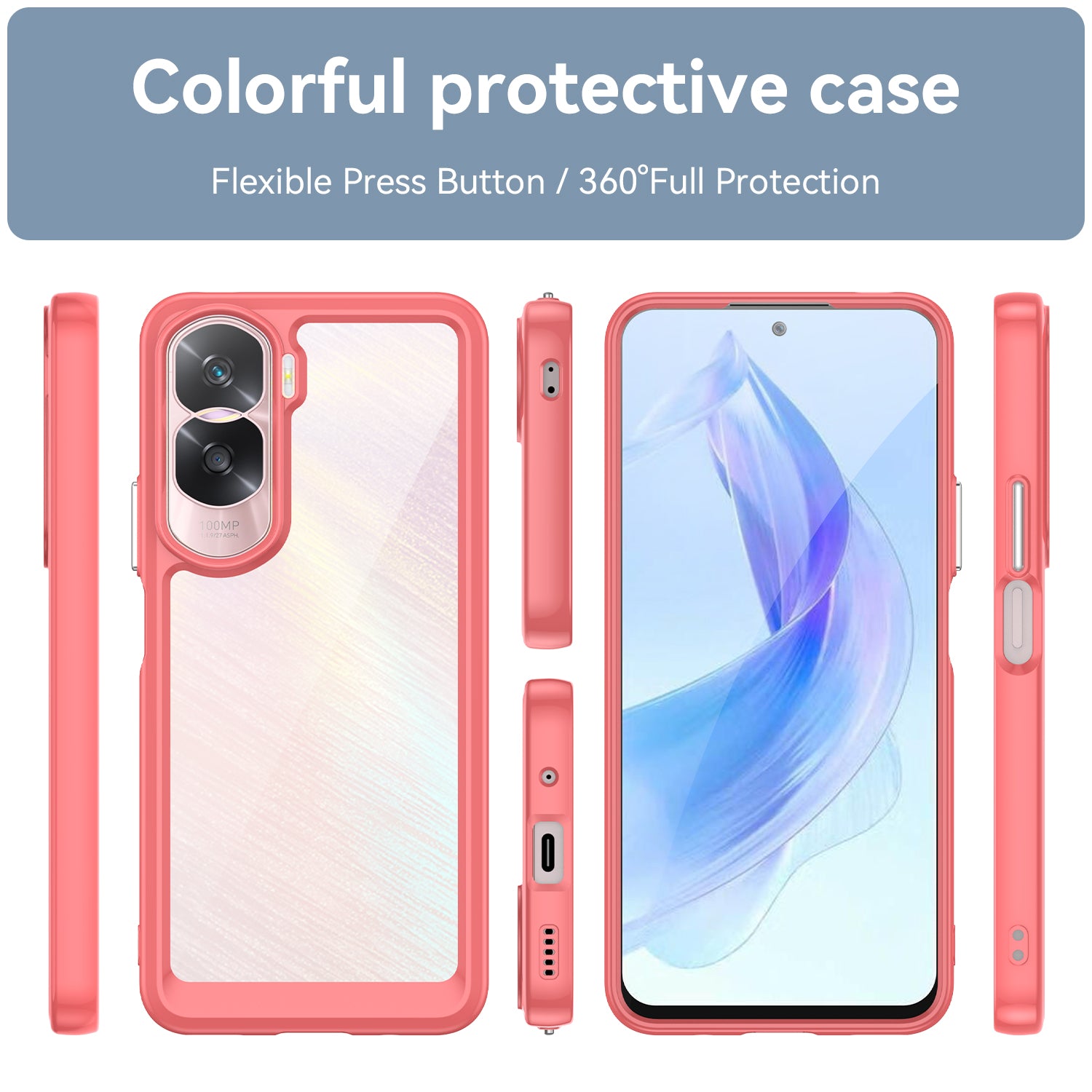 Uniqkart for Honor 90 Lite 5G / X50i TPU+Acrylic Mobile Phone Back Cover Clear Protective Shockproof Case - Red
