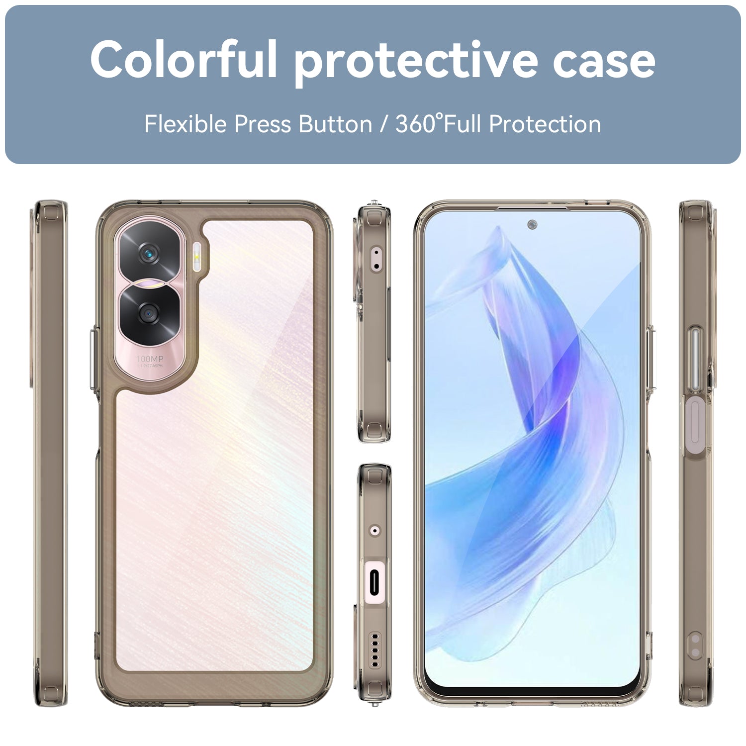 Uniqkart for Honor 90 Lite 5G / X50i TPU+Acrylic Mobile Phone Back Cover Clear Protective Shockproof Case - Transparent Grey