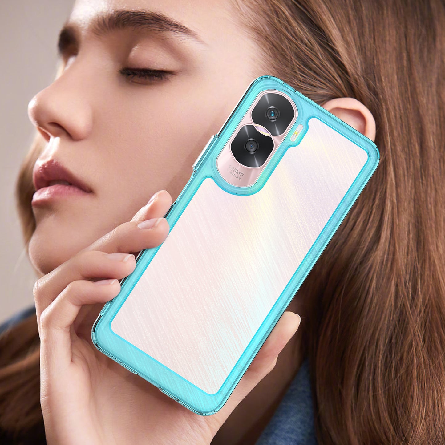 Uniqkart for Honor 90 Lite 5G / X50i TPU+Acrylic Mobile Phone Back Cover Clear Protective Shockproof Case - Transparent Blue