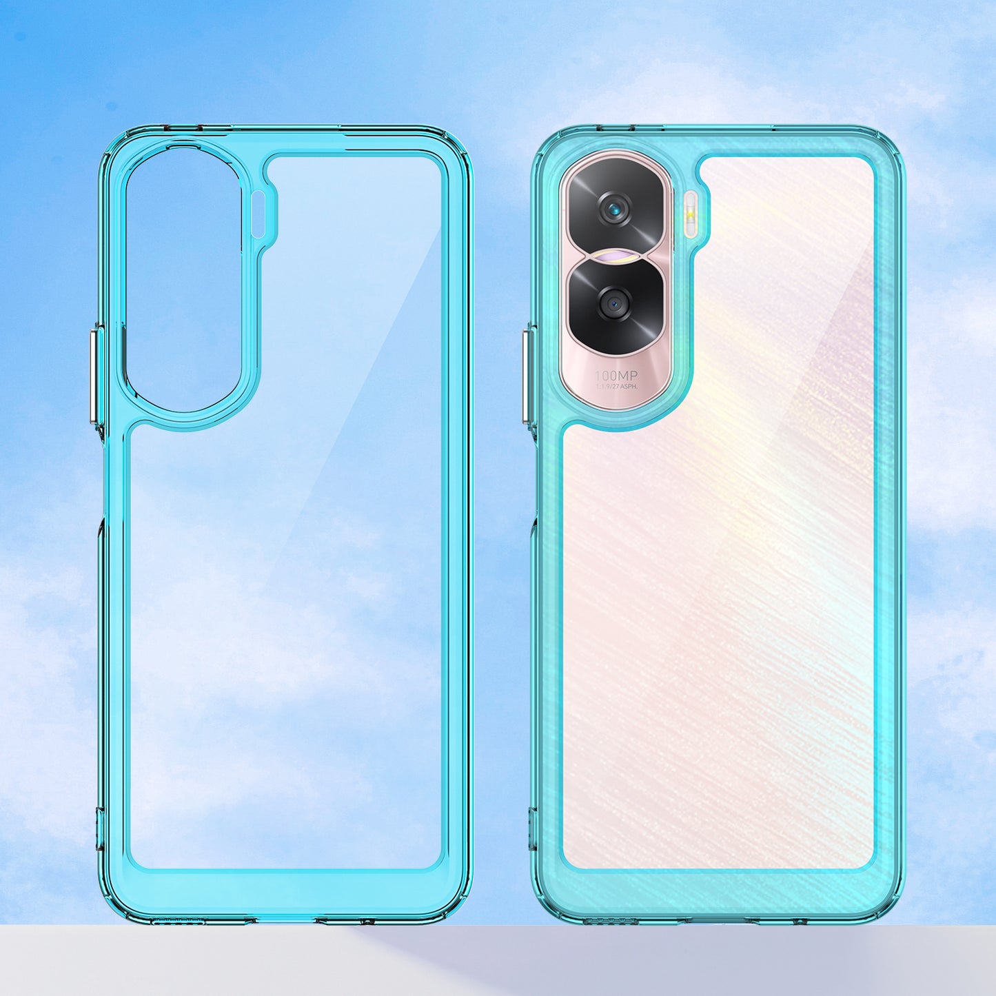 Uniqkart for Honor 90 Lite 5G / X50i TPU+Acrylic Mobile Phone Back Cover Clear Protective Shockproof Case - Transparent Blue