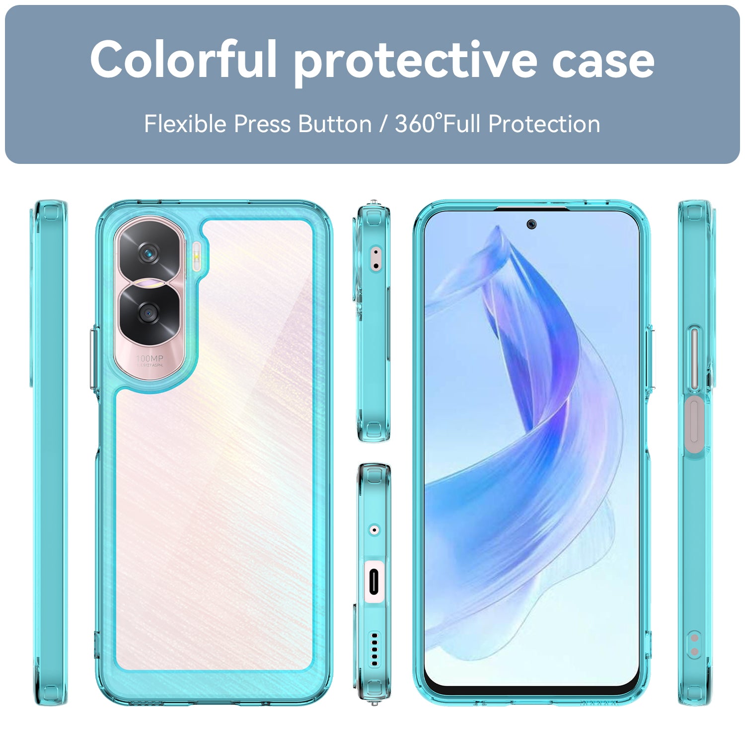 Uniqkart for Honor 90 Lite 5G / X50i TPU+Acrylic Mobile Phone Back Cover Clear Protective Shockproof Case - Transparent Blue