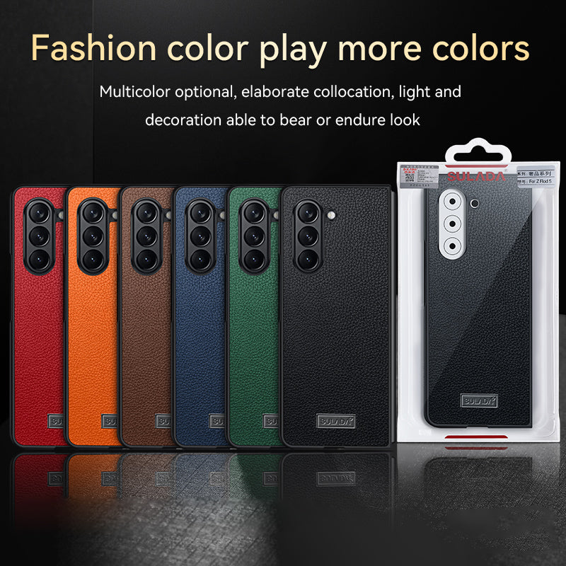 Uniqkart For Samsung Galaxy Z Fold5 5G Litchi Texture Slim Case PU Leather Coated PC + TPU Phone Cover - Sapphire
