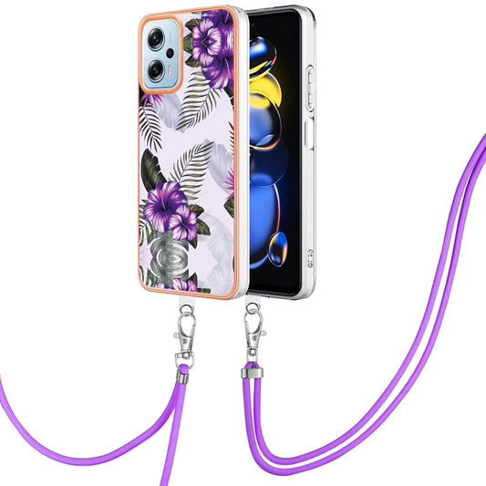 YB IMD Series-4 TPU Case for Xiaomi Redmi Note 11T Pro 5G / Note 11T Pro+ 5G / K50i 5G / Note 12T Pro 5G / Poco X4 GT 5G , Marble Flower Pattern Phone Cover - Purple Flowers