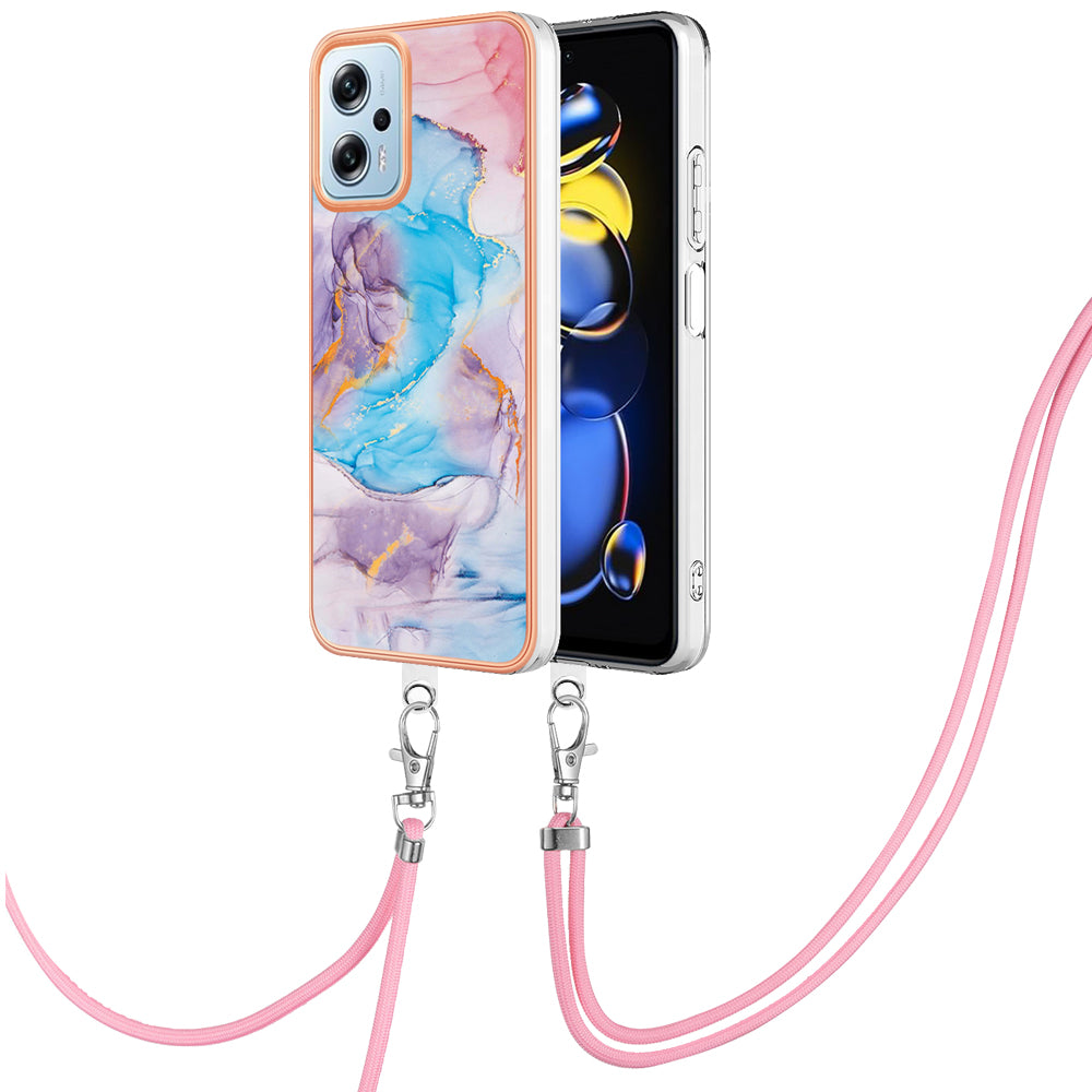 YB IMD Series-4 TPU Case for Xiaomi Redmi Note 11T Pro 5G / Note 11T Pro+ 5G / K50i 5G / Note 12T Pro 5G / Poco X4 GT 5G , Marble Flower Pattern Phone Cover - Milky Way Marble Blue