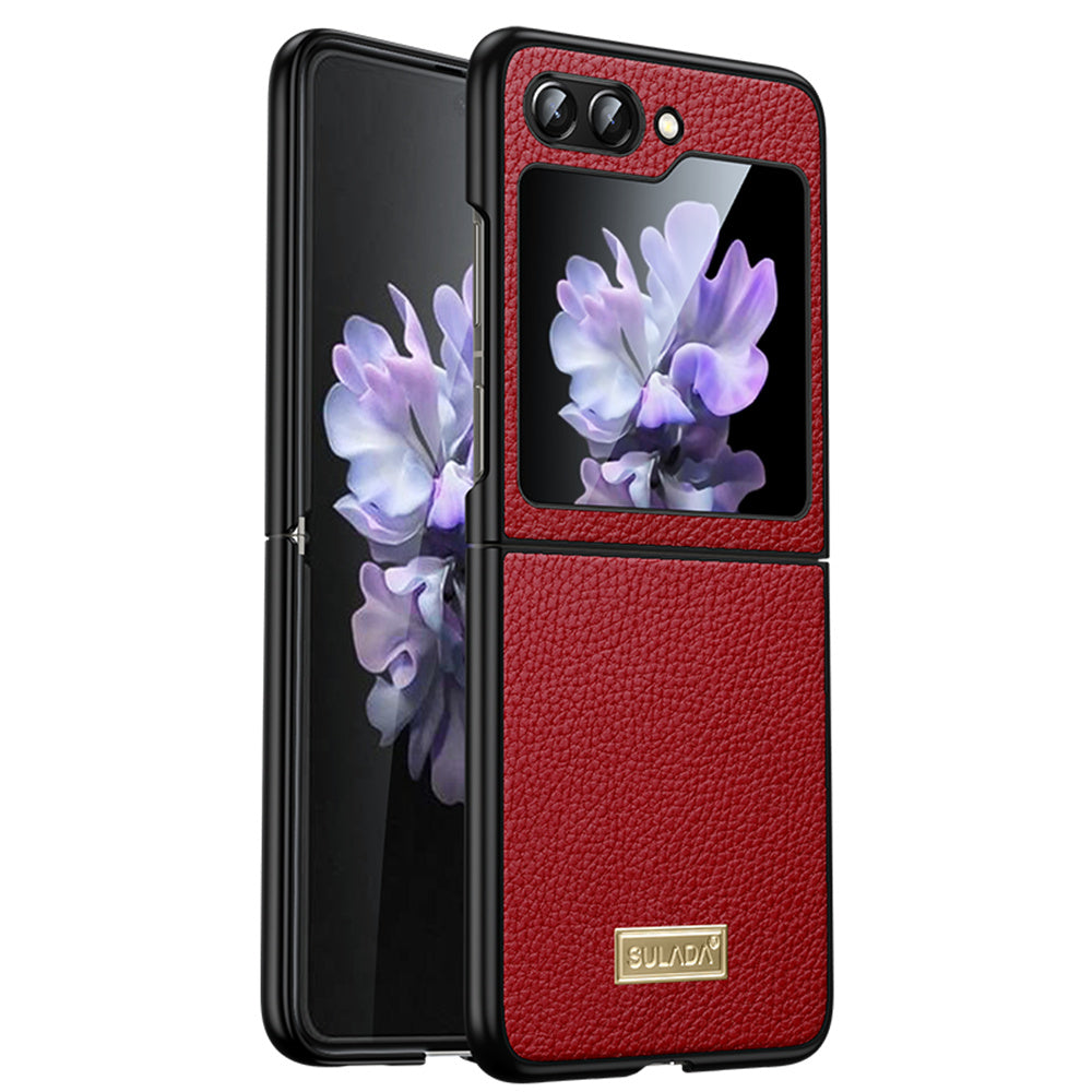 Uniqkart For Samsung Galaxy Z Flip5 5G Slim-Fit Phone Case PU Leather Coated PC + TPU Litchi Texture Cover - Red