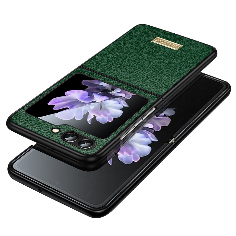 Uniqkart For Samsung Galaxy Z Flip5 5G Slim-Fit Phone Case PU Leather Coated PC + TPU Litchi Texture Cover - Green