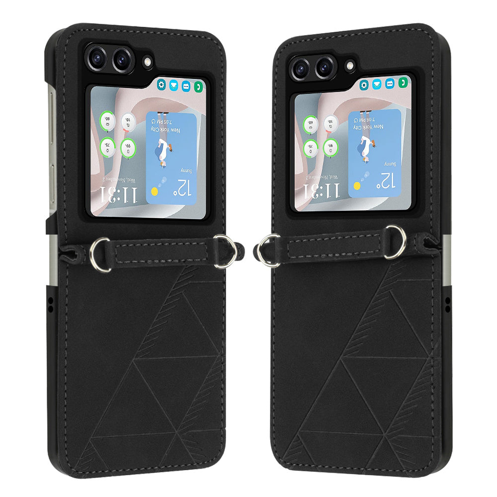 YB Imprinting Series-1 for Samsung Galaxy Z Flip5 5G PU Leather Phone Case Imprinted Phone Protective Cover - Black