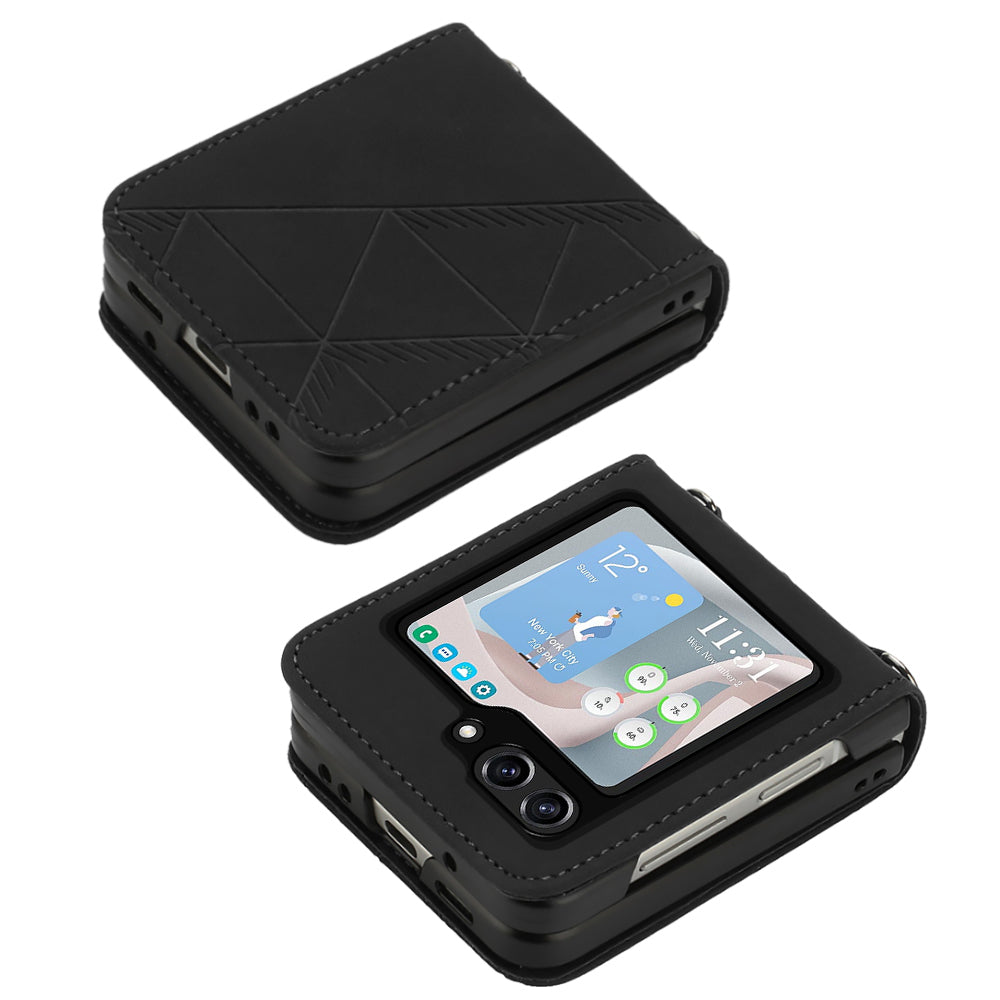 YB Imprinting Series-1 for Samsung Galaxy Z Flip5 5G PU Leather Phone Case Imprinted Phone Protective Cover - Black