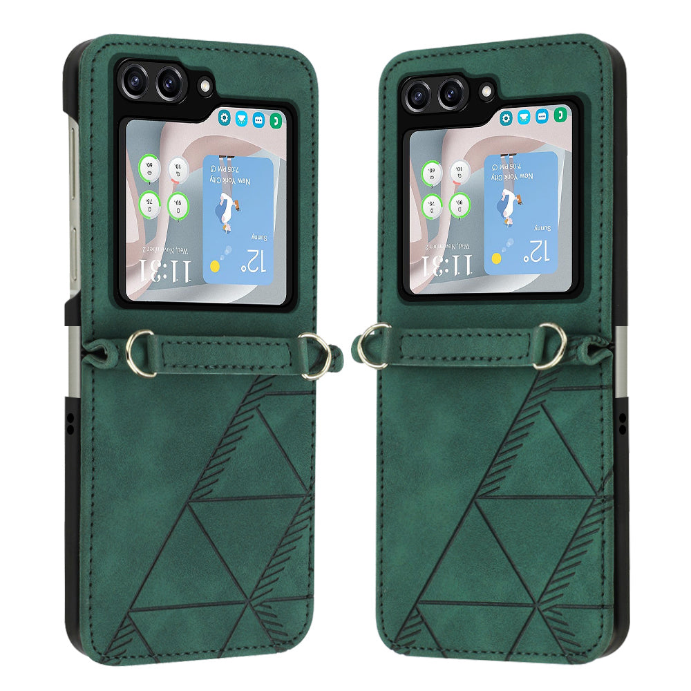 YB Imprinting Series-1 for Samsung Galaxy Z Flip5 5G PU Leather Phone Case Imprinted Phone Protective Cover - Blackish Green