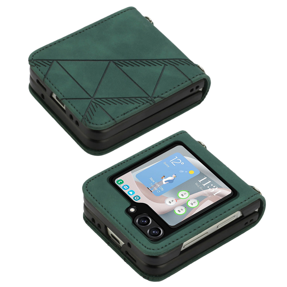 YB Imprinting Series-1 for Samsung Galaxy Z Flip5 5G PU Leather Phone Case Imprinted Phone Protective Cover - Blackish Green