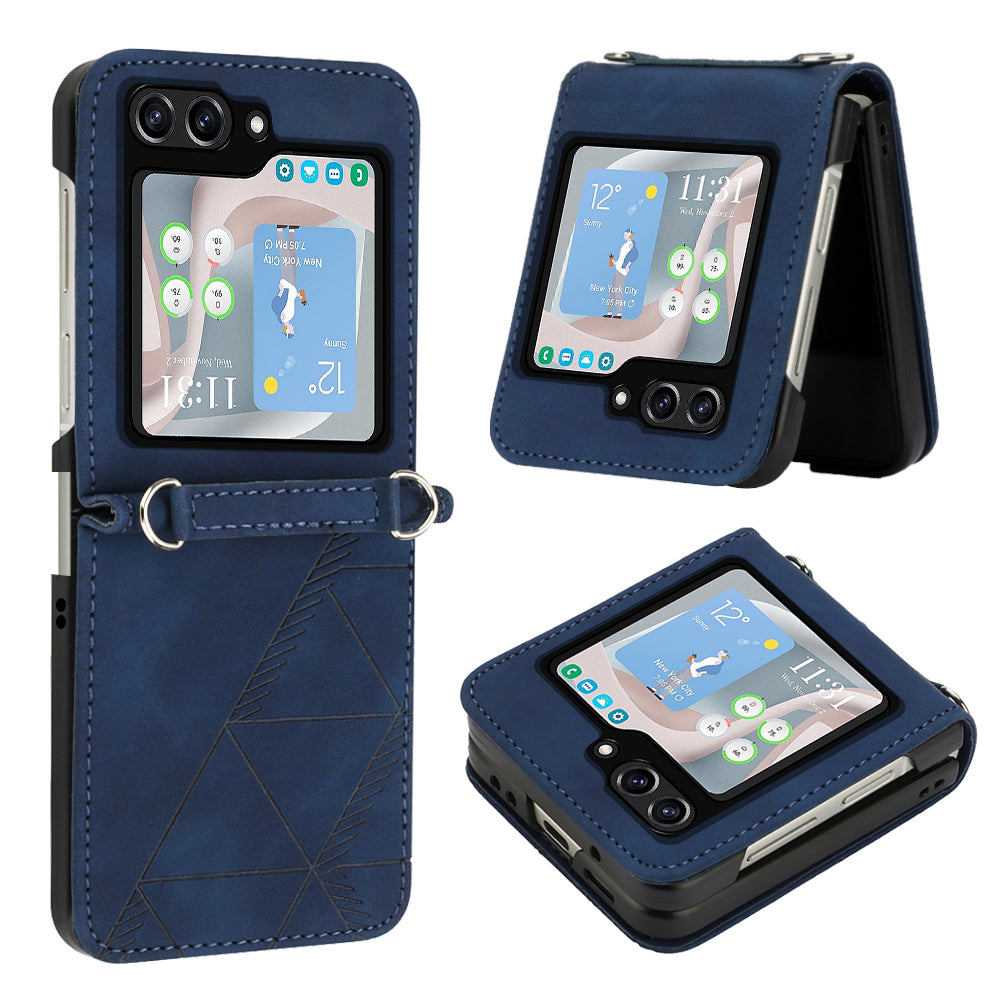 YB Imprinting Series-1 for Samsung Galaxy Z Flip5 5G PU Leather Phone Case Imprinted Phone Protective Cover - Sapphire