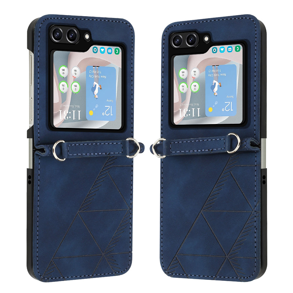 YB Imprinting Series-1 for Samsung Galaxy Z Flip5 5G PU Leather Phone Case Imprinted Phone Protective Cover - Sapphire