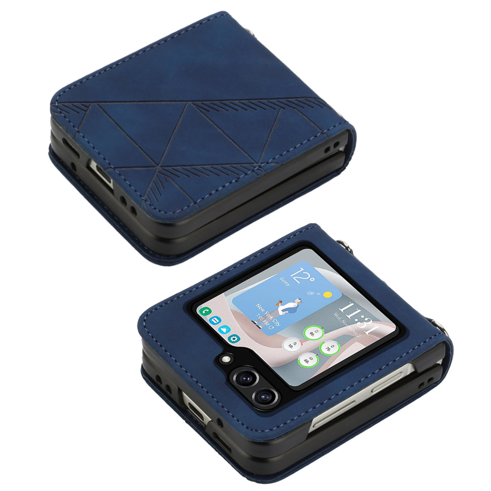 YB Imprinting Series-1 for Samsung Galaxy Z Flip5 5G PU Leather Phone Case Imprinted Phone Protective Cover - Sapphire