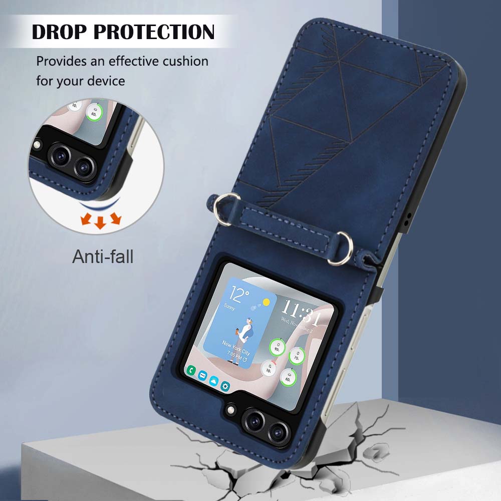YB Imprinting Series-1 for Samsung Galaxy Z Flip5 5G PU Leather Phone Case Imprinted Phone Protective Cover - Sapphire