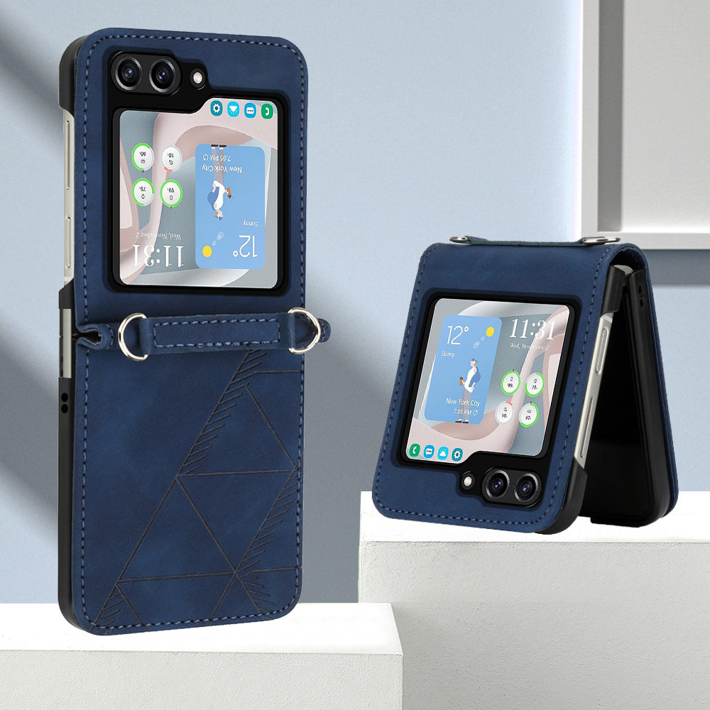 YB Imprinting Series-1 for Samsung Galaxy Z Flip5 5G PU Leather Phone Case Imprinted Phone Protective Cover - Sapphire