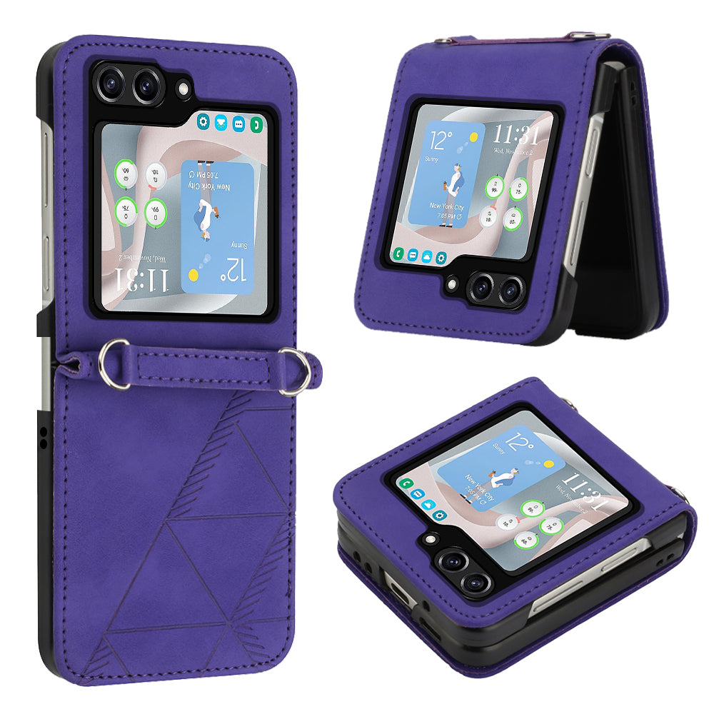 YB Imprinting Series-1 for Samsung Galaxy Z Flip5 5G PU Leather Phone Case Imprinted Phone Protective Cover - Purple