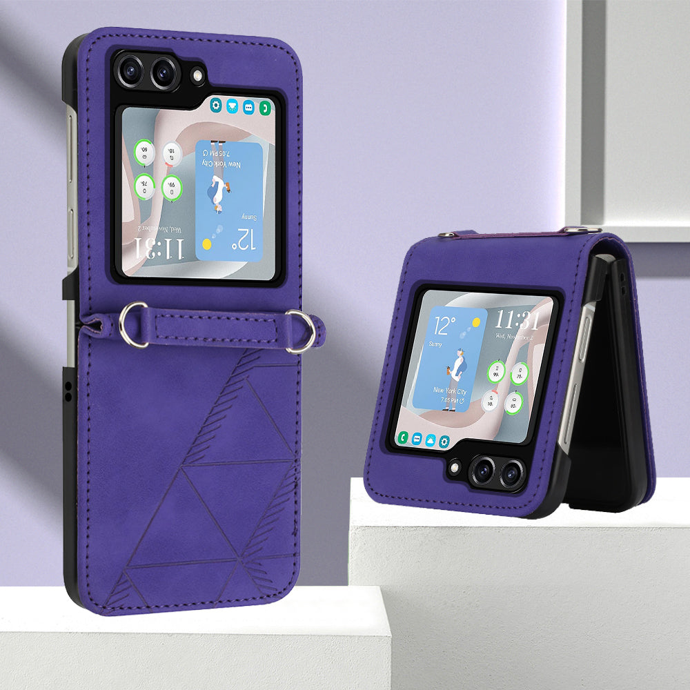 YB Imprinting Series-1 for Samsung Galaxy Z Flip5 5G PU Leather Phone Case Imprinted Phone Protective Cover - Purple