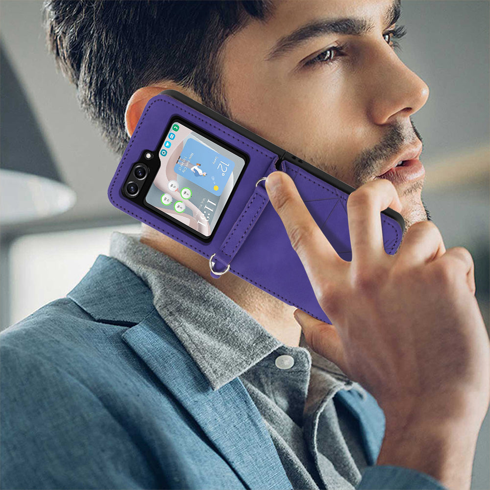YB Imprinting Series-1 for Samsung Galaxy Z Flip5 5G PU Leather Phone Case Imprinted Phone Protective Cover - Purple