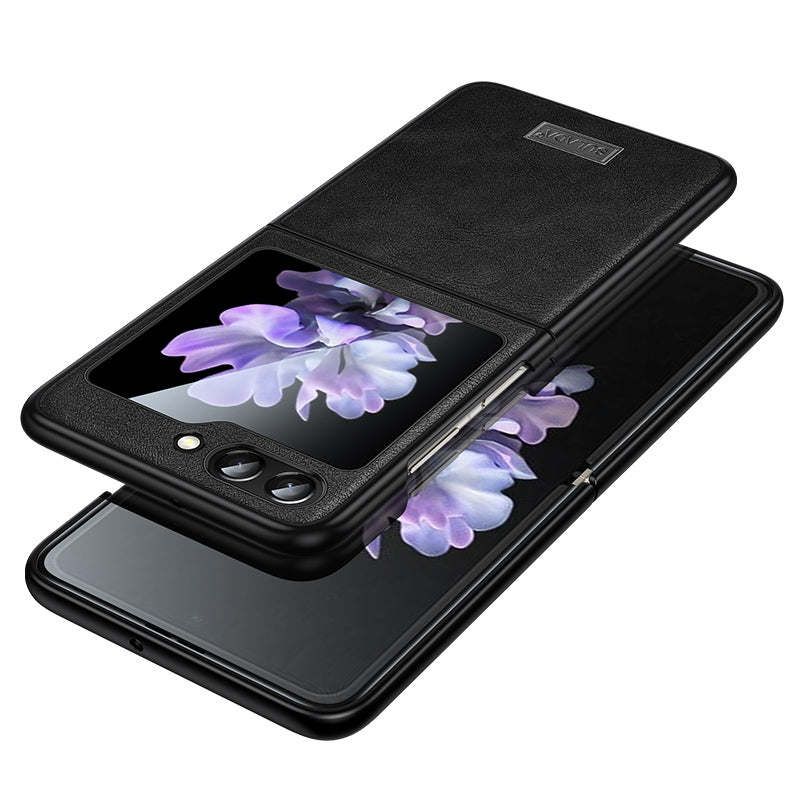 Uniqkart For Samsung Galaxy Z Flip5 5G Anti-scratch Phone Case PU Leather Coated TPU Cover - Black